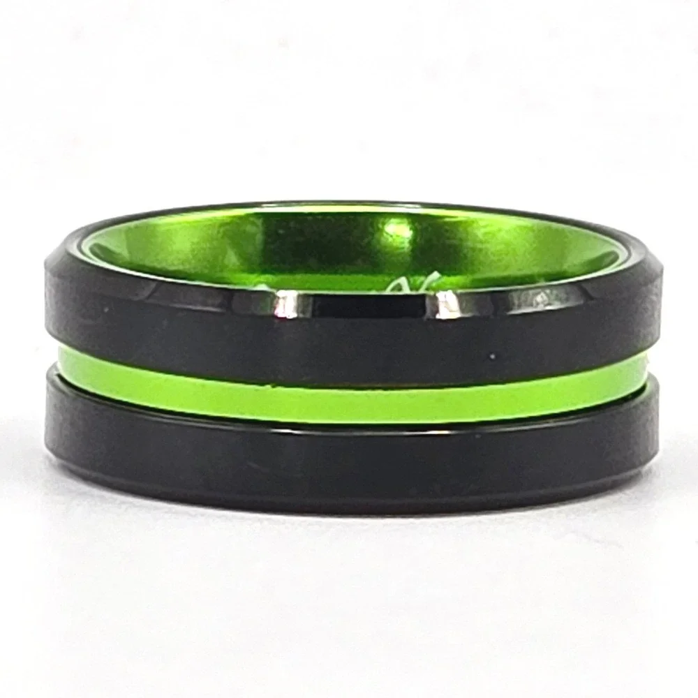 Black and Neon Green I Love You Engraved Tungsten Unisex Band Ring 8mm Size 7.75
